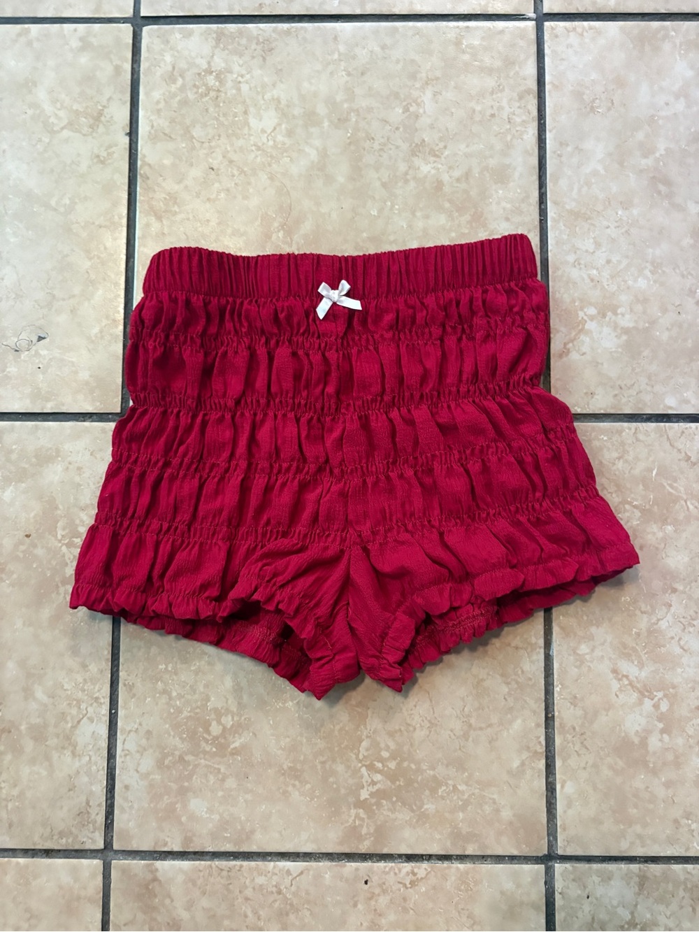 Red Ruffle Sleep Shorts with White Bow Accent